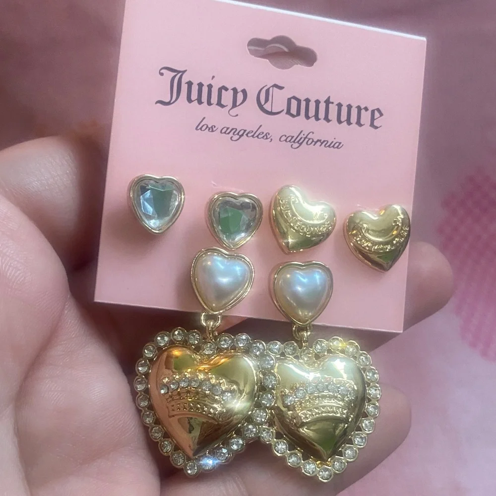 Juicy Couture Gold and Pearl Heart Earrings Trio NWT - Picture 2 of 3